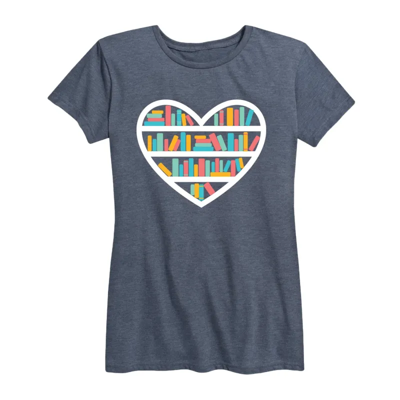Instant Message - Heart Book Shelf - Women's Short Sleeve Graphic T-shirt sold by Zulily
