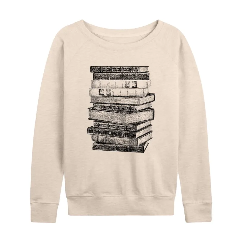 Instant Message - Stacked Books - Women's French Terry Long Sleeve Pullover sold by Zulily