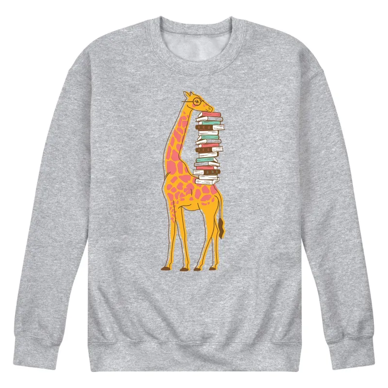 Instant Message - Giraffe Carrying Books - Men's Long Sleeve Crew Fleece Sweatshirt sold by Zulily