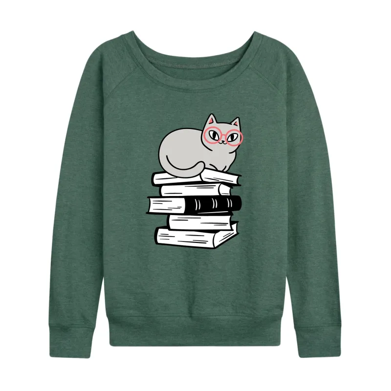 Instant Message - Cat on Books - Women's French Terry Long Sleeve Pullover sold by Zulily