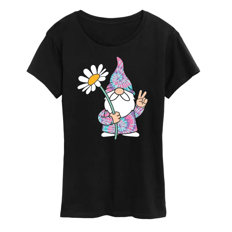 Instant Message - Tie Dye Gnome With Daisy - Women's Short Sleeve Graphic T-Shirt sold by Zulily