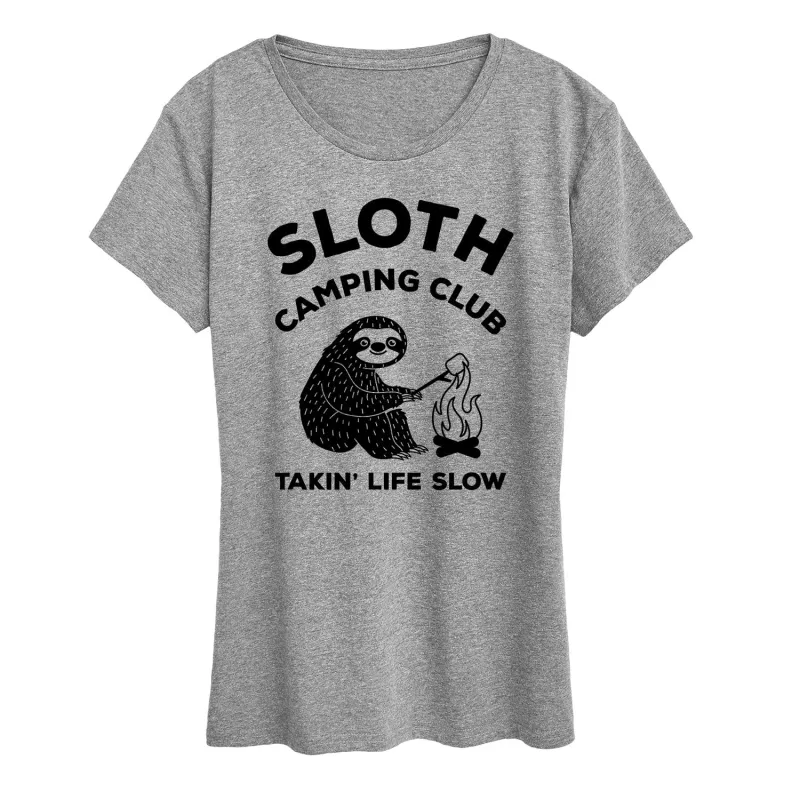 Instant Message - Sloth Camping Club - Women's Short Sleeve Graphic T-Shirt sold by Zulily