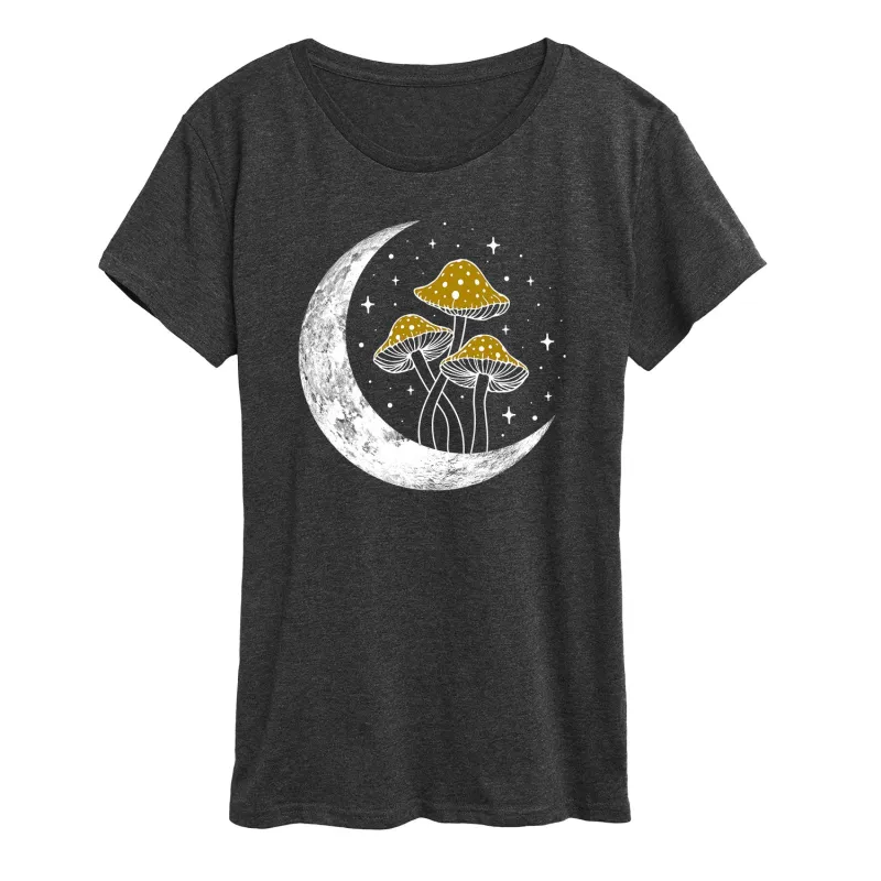 Instant Message - Crescent Moon With Mushrooms - Women's Short Sleeve Graphic T-Shirt sold by Zulily