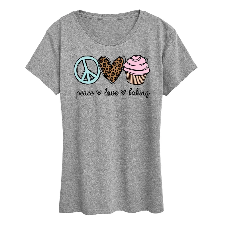 Instant Message - Peace Love Baking - Women's Short Sleeve Graphic T-Shirt sold by Zulily