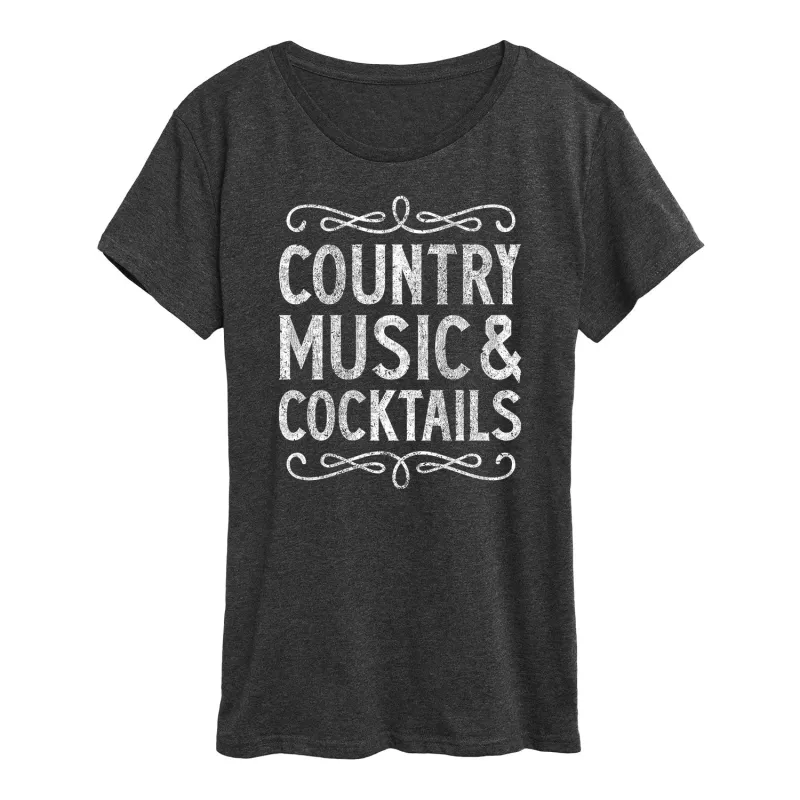 Instant Message - Country Music and Cocktails - Women's Short Sleeve Graphic T-shirt sold by Zulily
