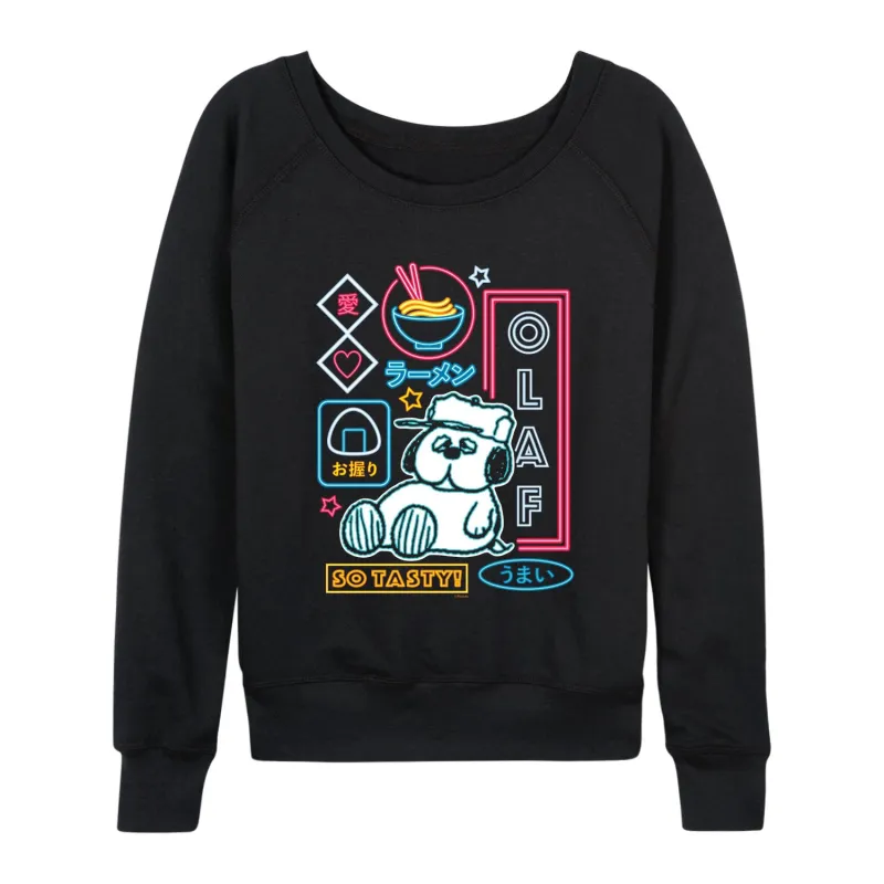 Peanuts - Neon Olaf - Women's French Terry Long Sleeve Pullover sold by Zulily