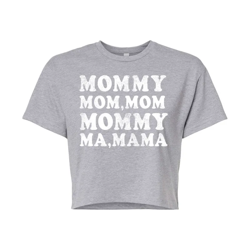 Instant Message - Mom Repeat - Women's Cropped Short Sleeve Graphic T-shirt sold by Zulily