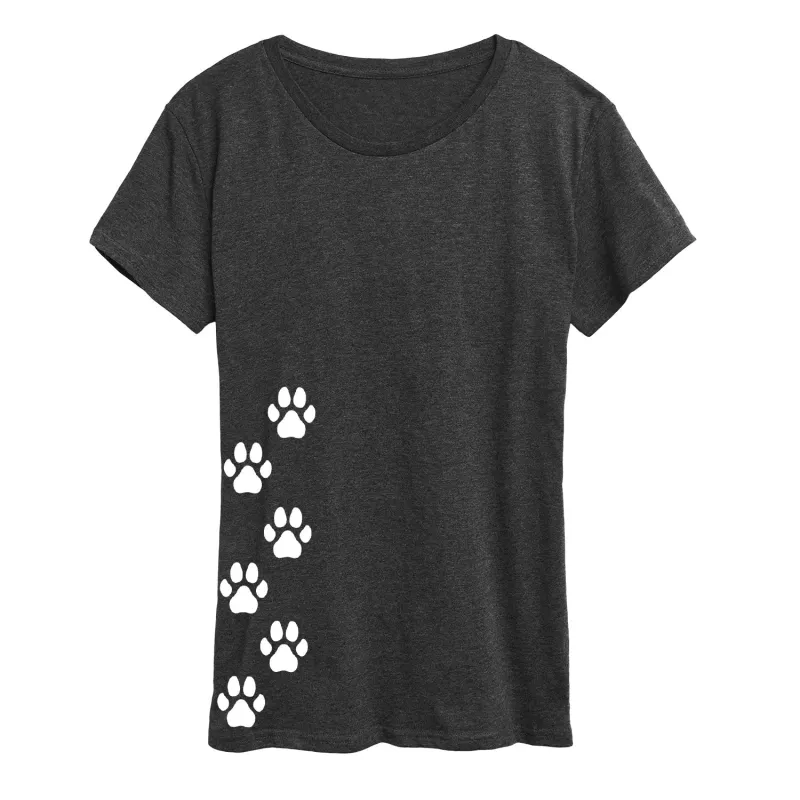 Instant Message - Vertical Pawprints Lower Side - Women's Short Sleeve Graphic T-Shirt sold by Zulily