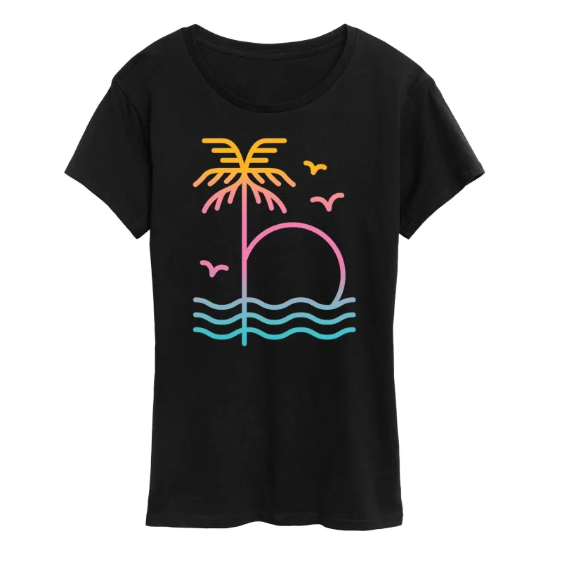 Instant Message - Palm Sunset Ombre - Women's Short Sleeve Graphic T-Shirt sold by Zulily