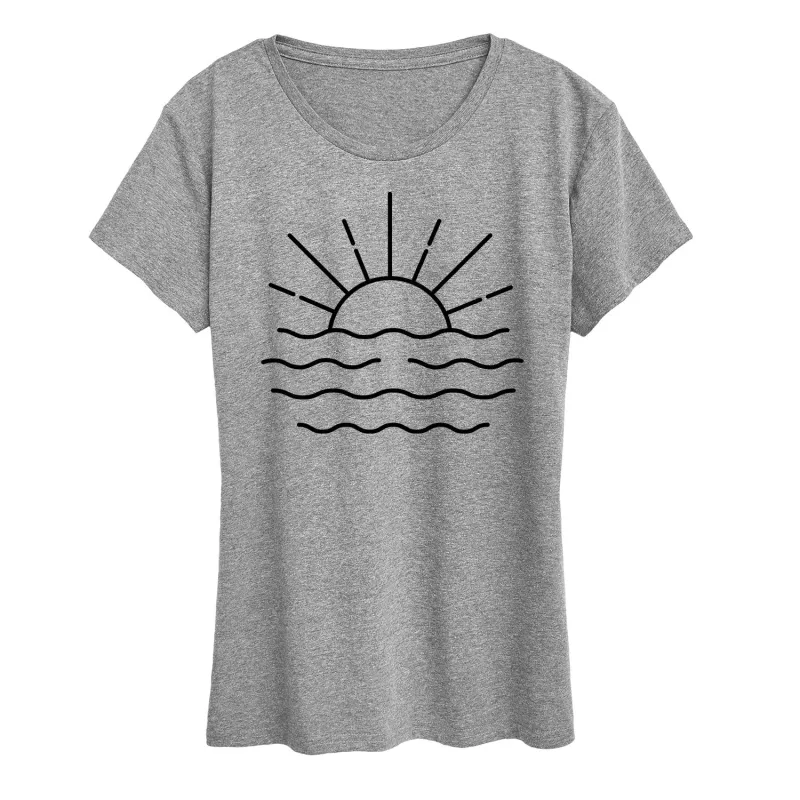 Instant Message - Ocean Sunset Linework - Women's Short Sleeve Graphic T-Shirt sold by Zulily