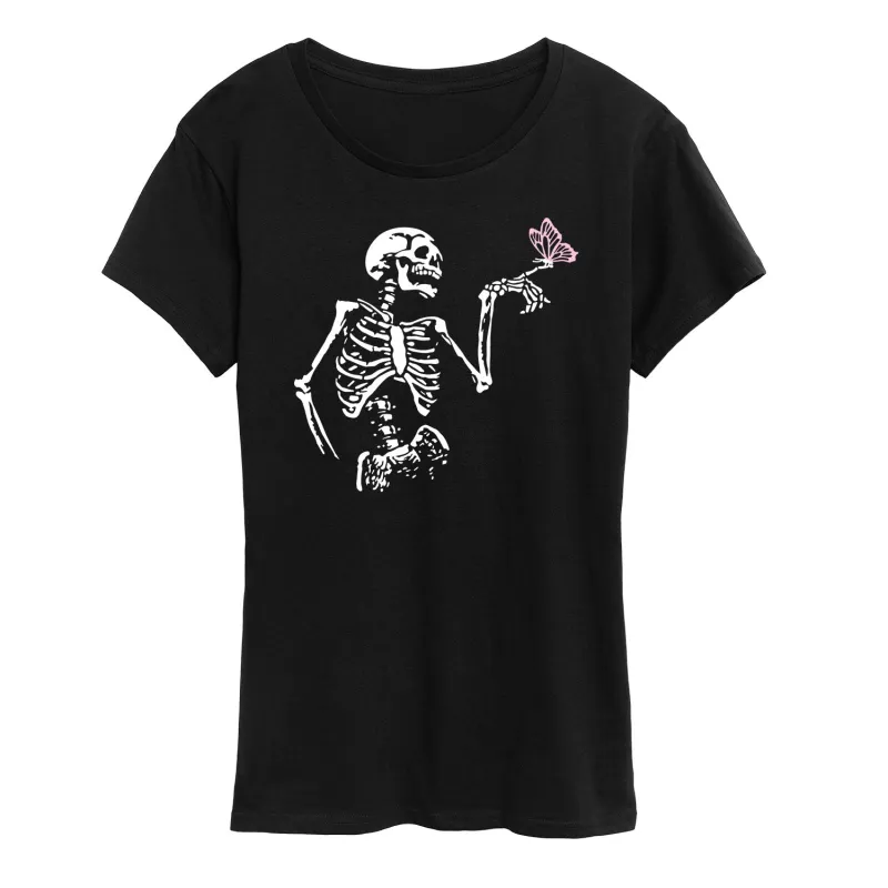 Instant Message - Skeleton With Butterfly - Women's Short Sleeve Graphic T-Shirt made by Zulily