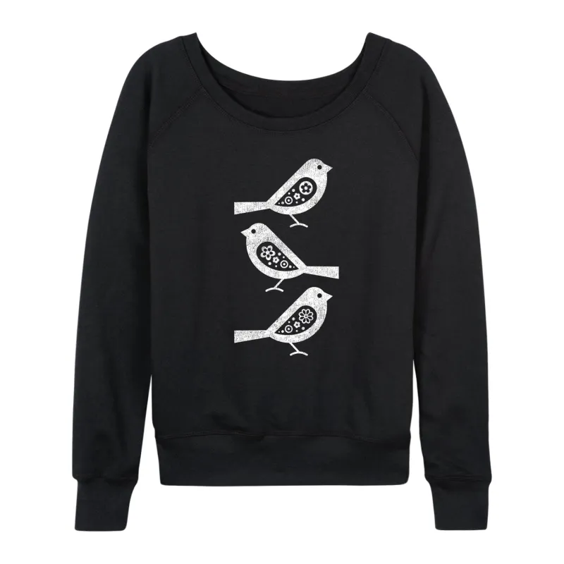 Instant Message - Bw Scandinavian Birds - Women's Lightweight French Terry Long Sleeve Shirt sold by Zulily