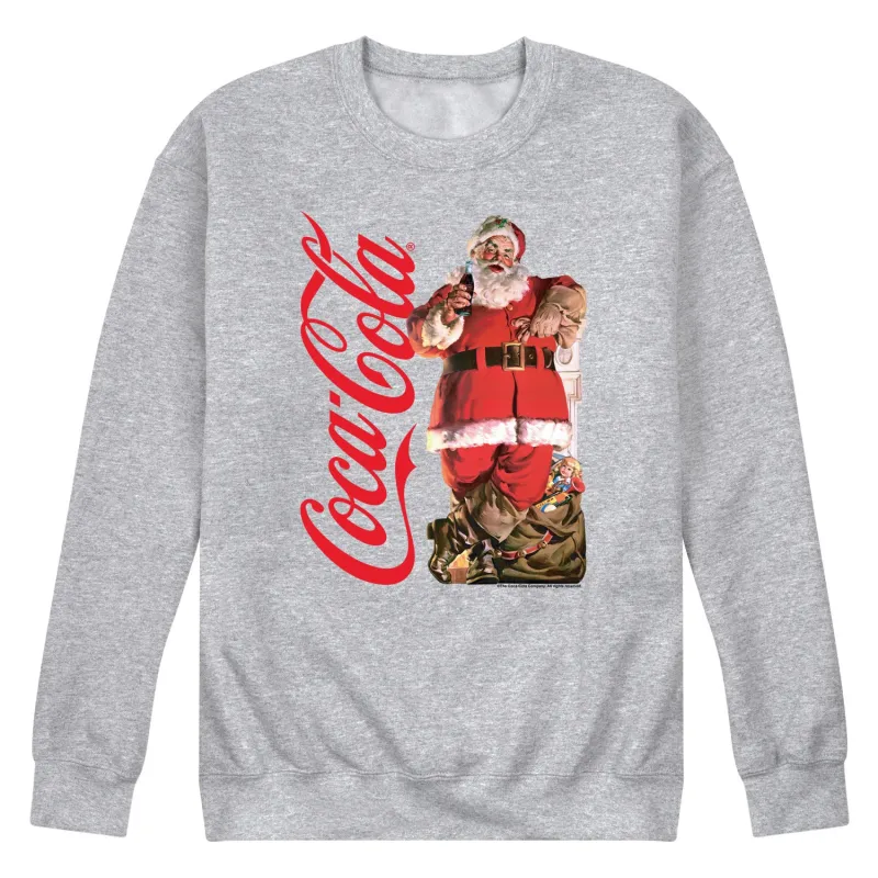 Coca-Cola - Vintage Santa with Presents - Men's Long Sleeve Crew Fleece Sweatshirt made by Coca-Cola