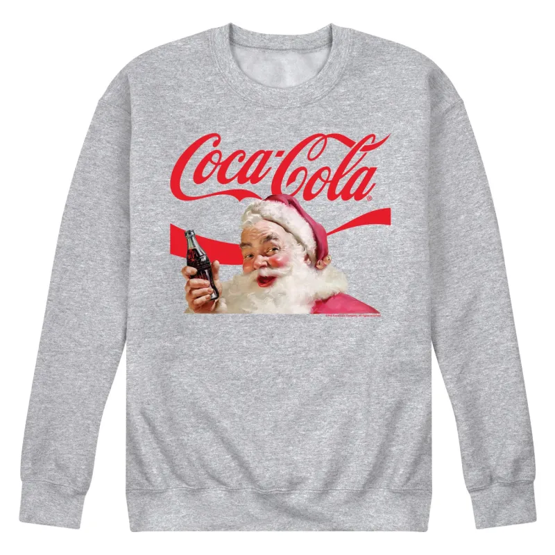 Coca-Cola - Santa Closeup - Men's Long Sleeve Crew Fleece Sweatshirt made by Coca-Cola
