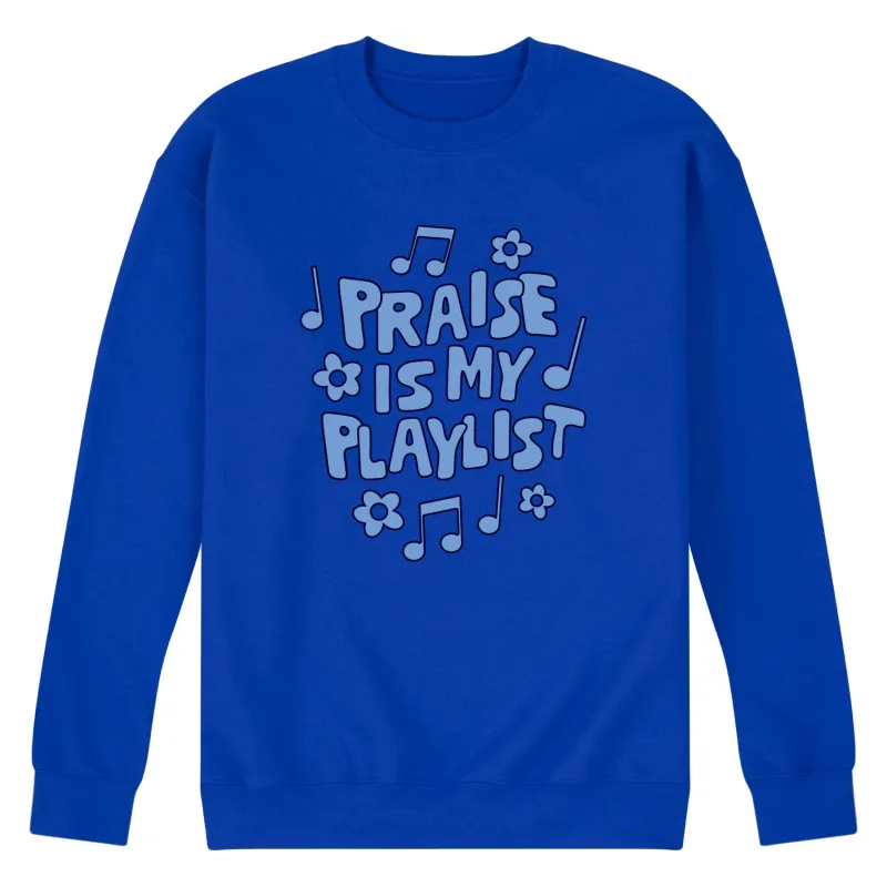 Instant Message - Praise Is My Playlist - Men's Long Sleeve Crew Fleece Sweatshirt sold by Zulily