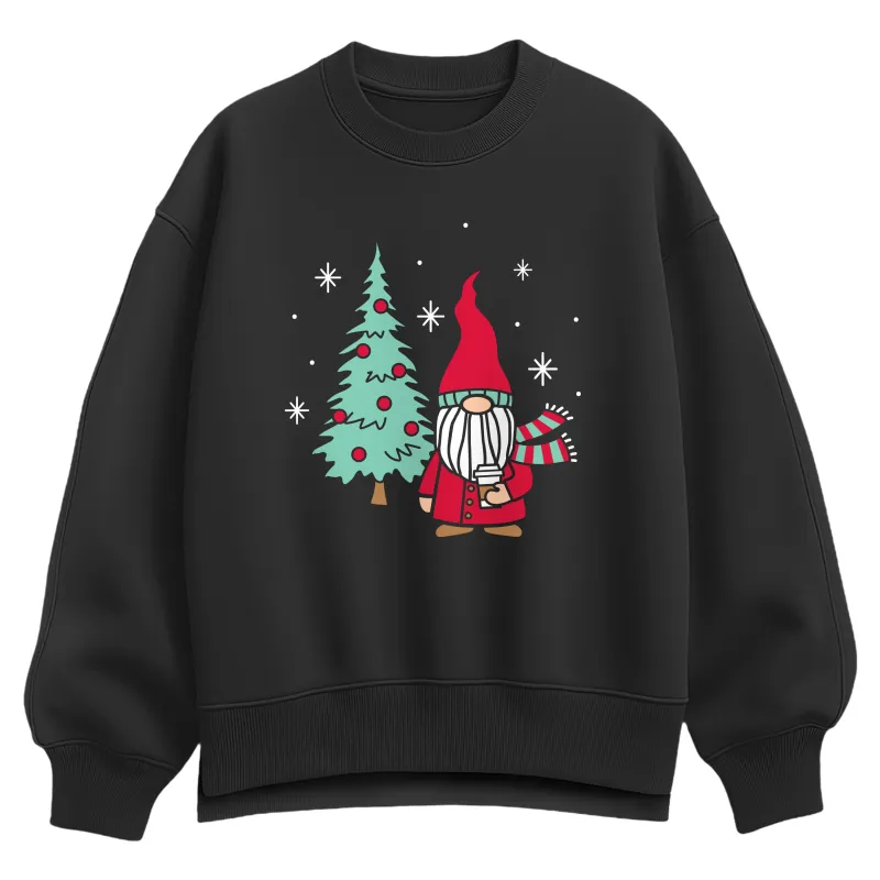 Instant Message - Christmas Gnome Tree - Ladies Oversized Fleece Crew Sweatshirt sold by Zulily