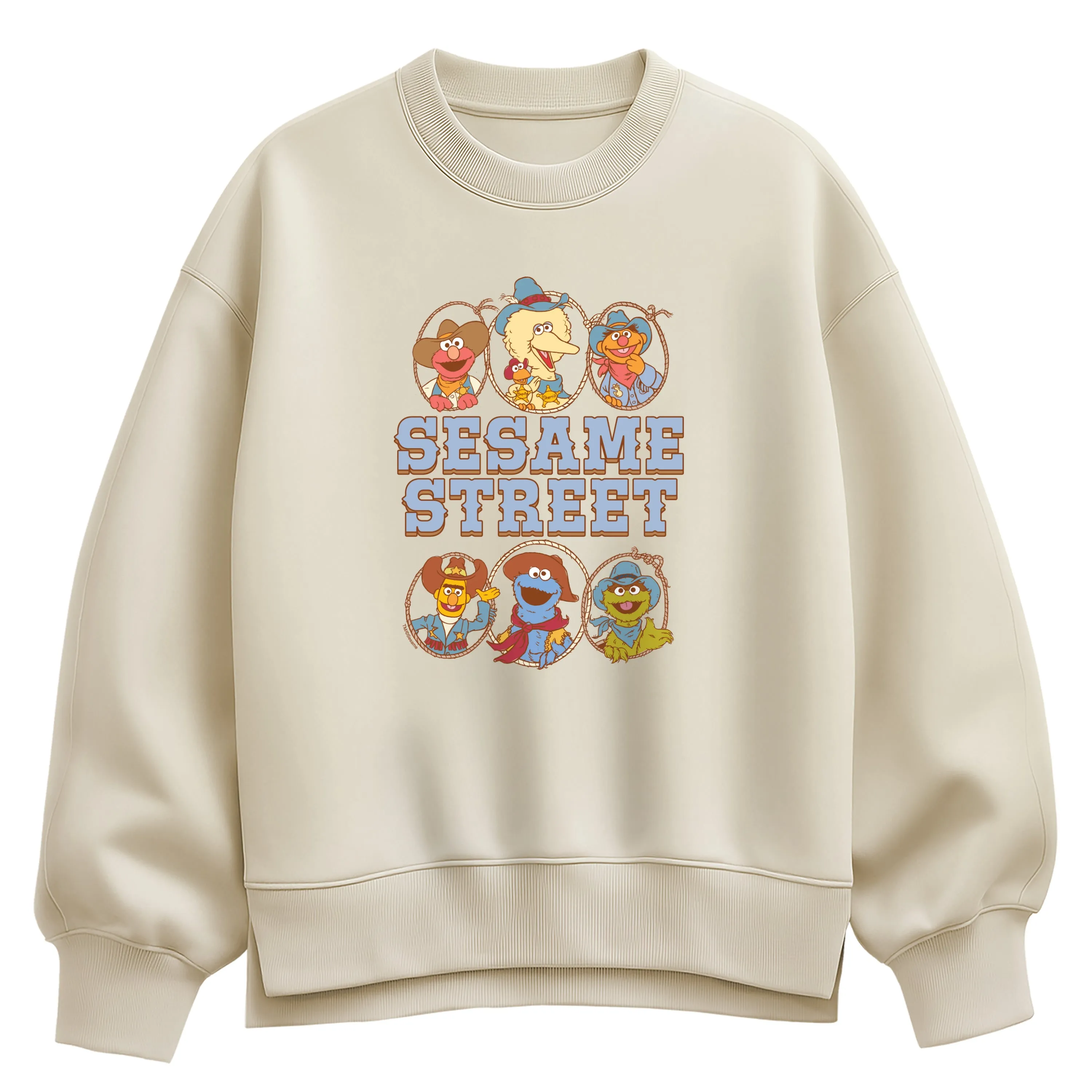 Sesame Street - Western Grid - Ladies Oversized Drop Shoulder Crew Neck Sweatshirt sold by Zulily