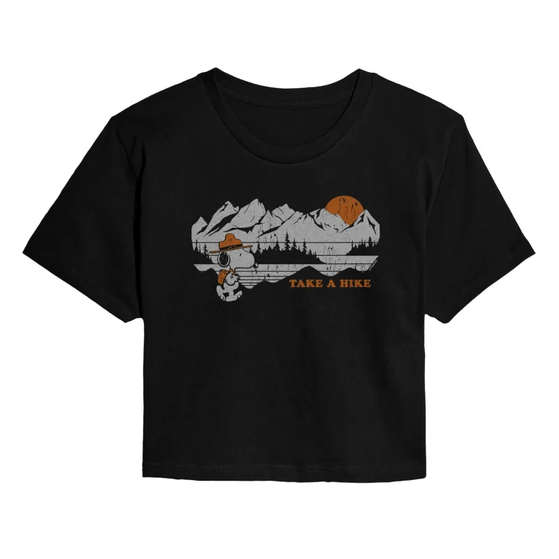 Peanuts - Take A Hike - Juniors Cropped Short Sleeve Graphic T-Shirt made by Peanuts