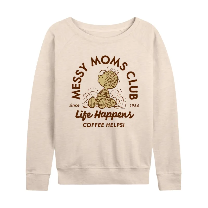 Peanuts - Messy Moms Club - Women's French Terry Long Sleeve Pullover sold by Zulily