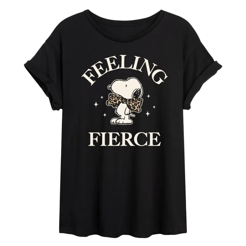 Peanuts - Feeling Fierce Snoopy - Juniors Oversized Graphic T-Shirt sold by Zulily