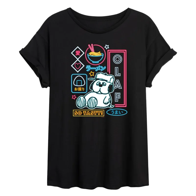 Peanuts - Neon Olaf - Women's Oversized Graphic T-Shirt sold by Zulily