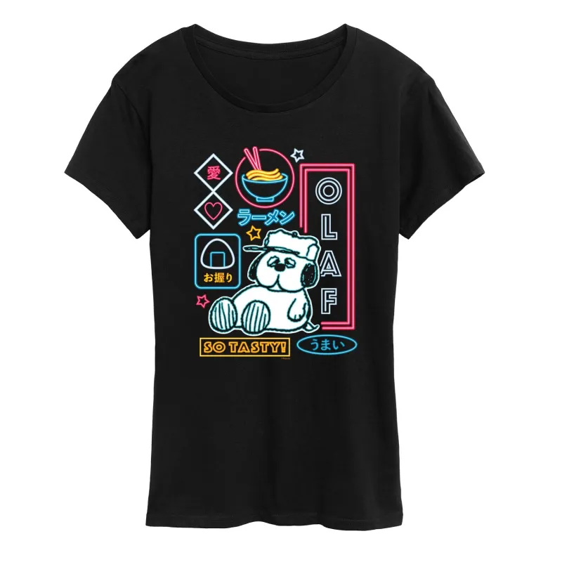 Peanuts - Neon Olaf - Women's Short Sleeve Graphic T-Shirt sold by Zulily