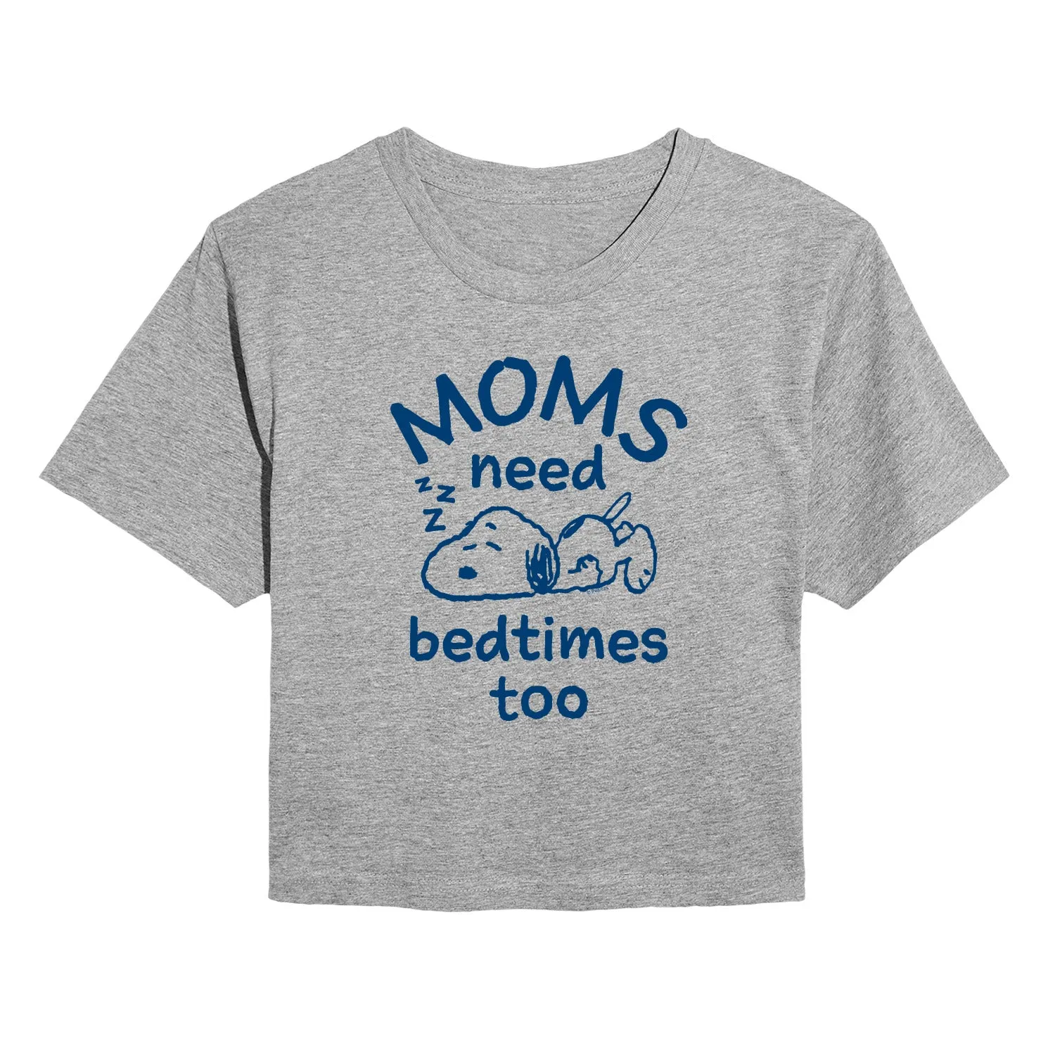 Peanuts - Moms Need Bedtimes Too Snoopy - Juniors Cropped Short Sleeve Graphic T-Shirt sold by Zulily