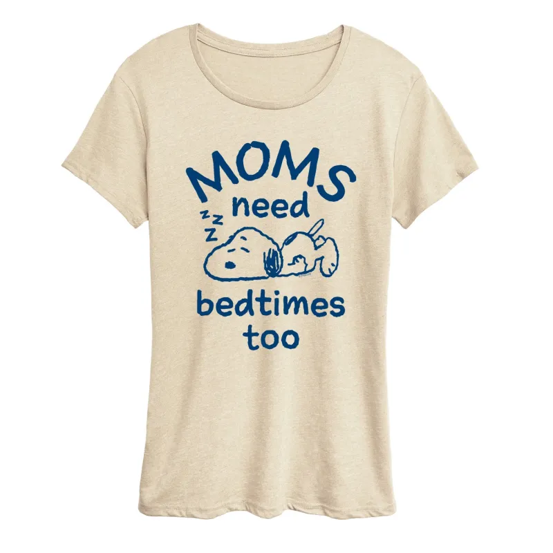 Peanuts - Moms Need Bedtimes Too Snoopy - Women's Short Sleeve Graphic T-Shirt sold by Zulily