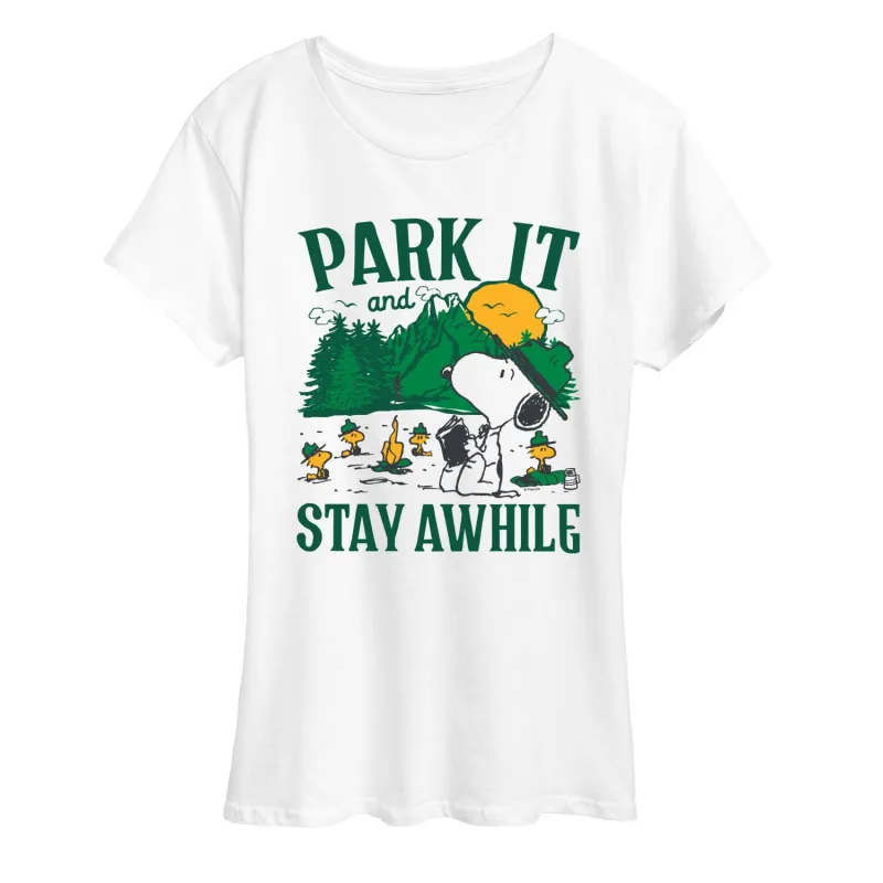 Peanuts - Park It And Stay Awhile - Women's Short Sleeve Graphic T-Shirt made by Peanuts