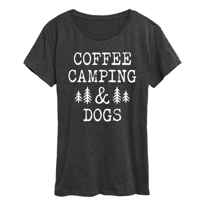 Instant Message - Coffee Camping And Dogs - Women's Short Sleeve Graphic T-Shirt sold by Zulily