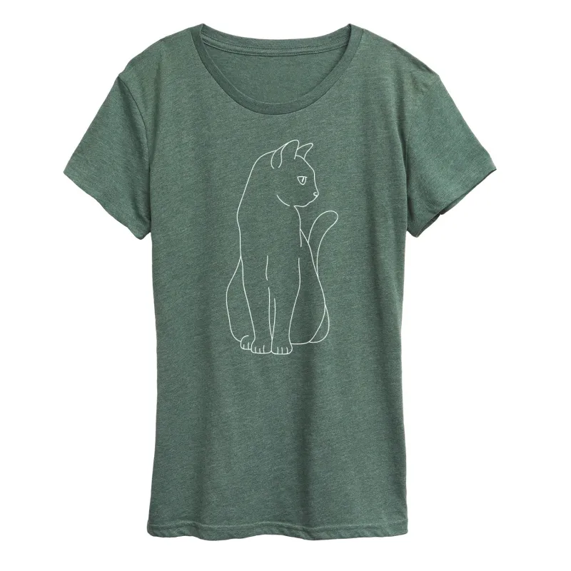 Instant Message - White Cat Outline - Women's Short Sleeve Graphic T-Shirt sold by Zulily