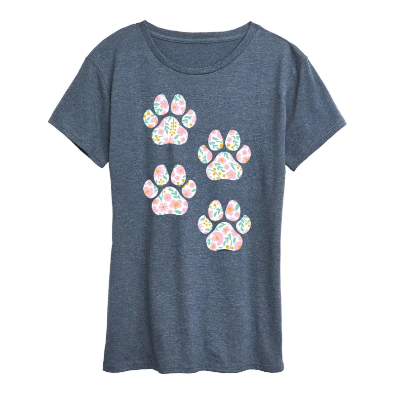 Instant Message - Floral Dog Paw Prints - Women's Short Sleeve Graphic T-Shirt sold by Zulily