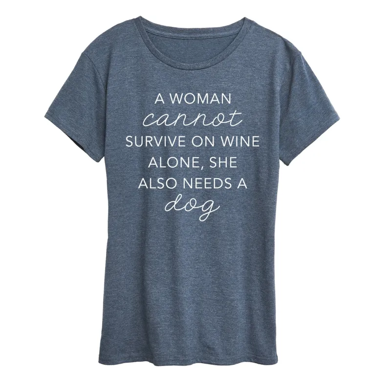 Instant Message - A Woman Cannot Survive On Wine Alone - Women's Short Sleeve Graphic T-Shirt made by Zulily