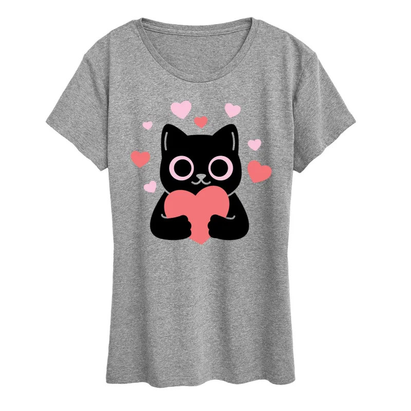Instant Message - Cat With Hearts - Women's Short Sleeve Graphic T-Shirt sold by Zulily