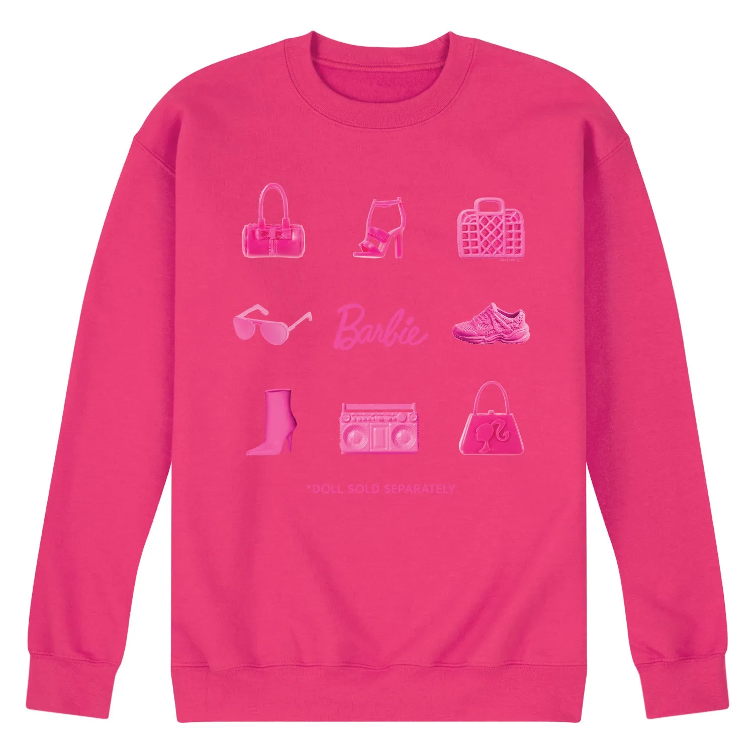 Barbie - Iconic Purse, Shoes, Sunglasses, & Boombox - Doll Sold Separately - Men's Crew Neck Fleece Pullover sold by Zulily