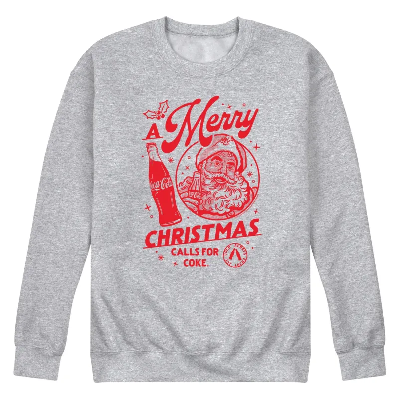 Coca-Cola - Merry Christmas Calls for Coke - Men's Long Sleeve Crew Fleece Sweatshirt made by Coca-Cola