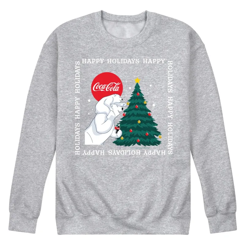 Coca-Cola - Happy Holidays Bears and Tree - Men's Long Sleeve Crew Fleece Sweatshirt sold by Zulily