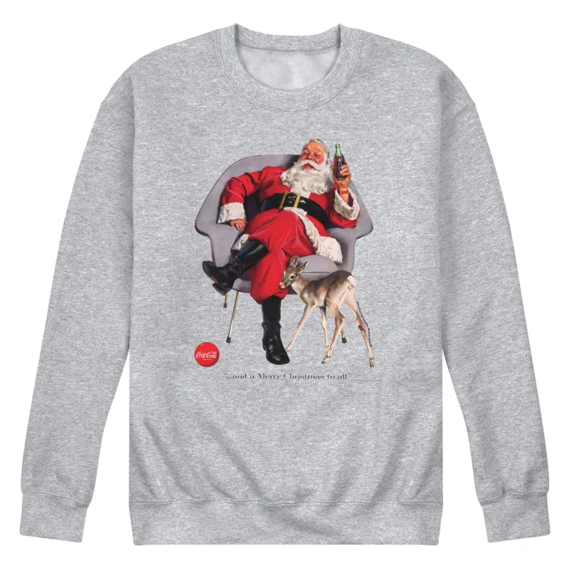 Coca-Cola - Sitting Santa - Men's Long Sleeve Crew Fleece Sweatshirt made by Coca-Cola