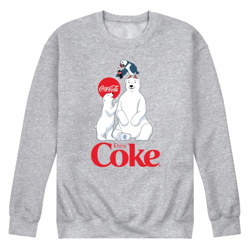 Coca-Cola - Polar Bears and Puffin - Men's Long Sleeve Crew Fleece Sweatshirt made by Coca-Cola