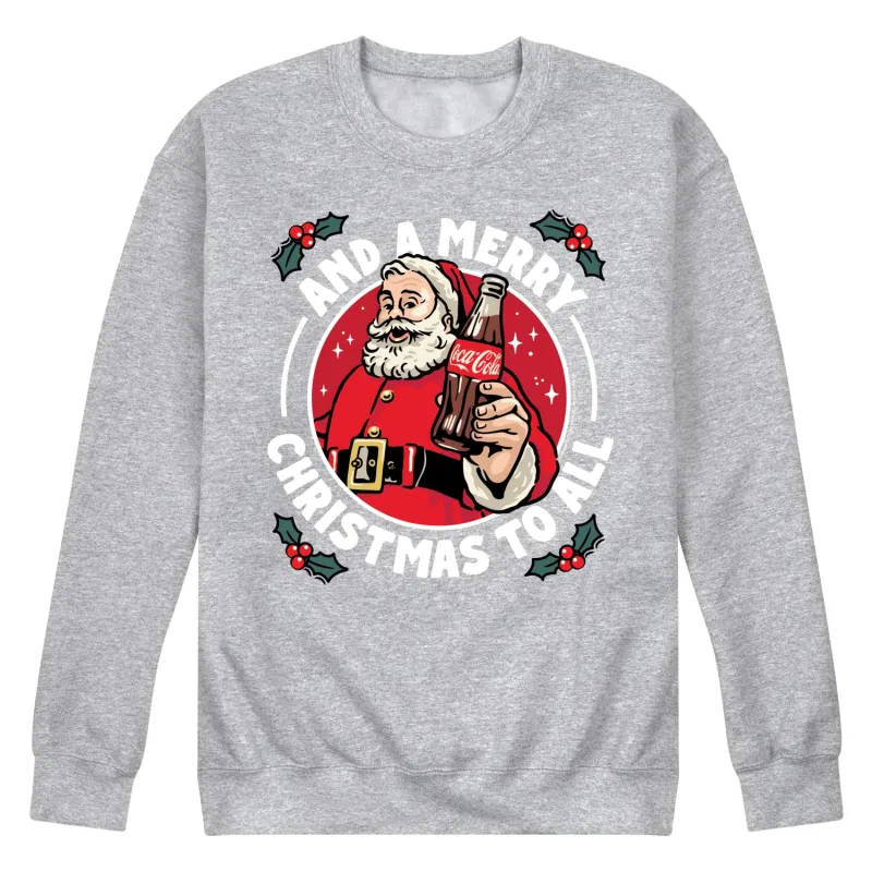 Coca-Cola - And a Merry Christmas to All - Men's Long Sleeve Crew Fleece Sweatshirt made by Coca-Cola