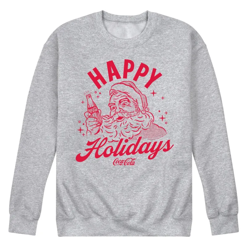 Coca-Cola - Happy Holidays - Men's Long Sleeve Crew Fleece Sweatshirt made by Coca-Cola