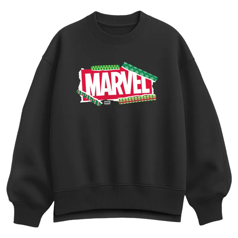 Marvel - Logo Paper  - Ladies Oversized Fleece Crew Sweatshirt made by Marvel