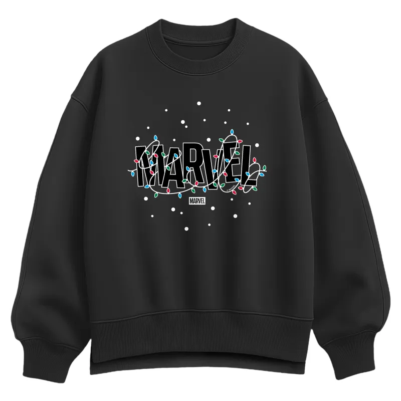 Marvel - Marvel Holiday Lights  - Ladies Oversized Fleece Crew Sweatshirt made by Marvel