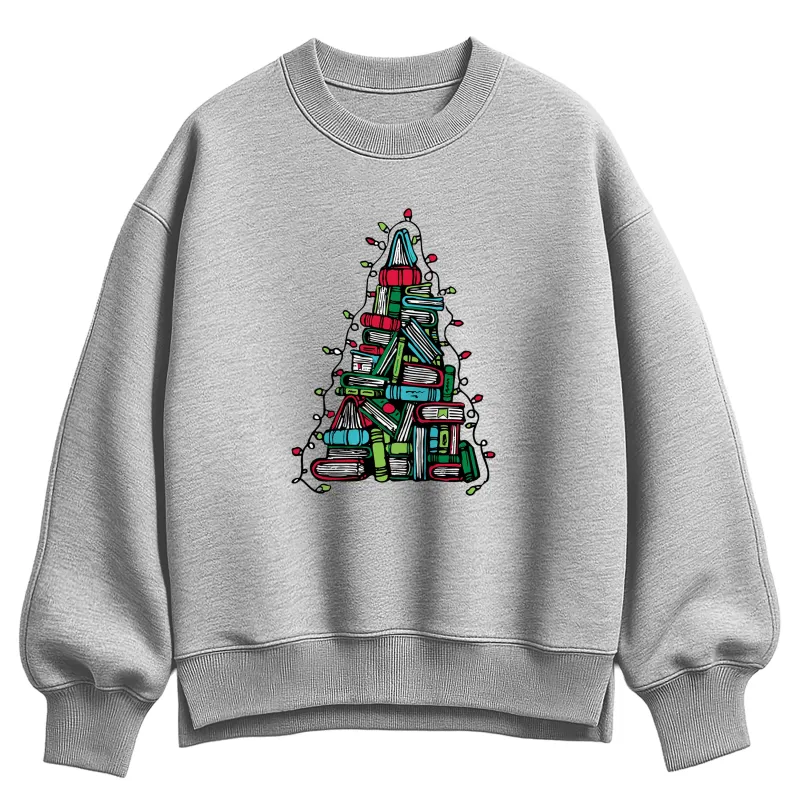Instant Message - Book Christmas Tree - Ladies Oversized Fleece Crew Sweatshirt sold by Zulily