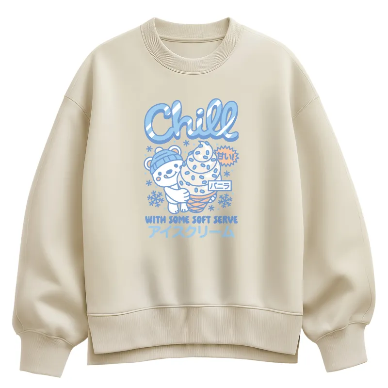 Instant Message - Polar Bear Ice Cream - Ladies Oversized Fleece Crew Sweatshirt sold by Zulily