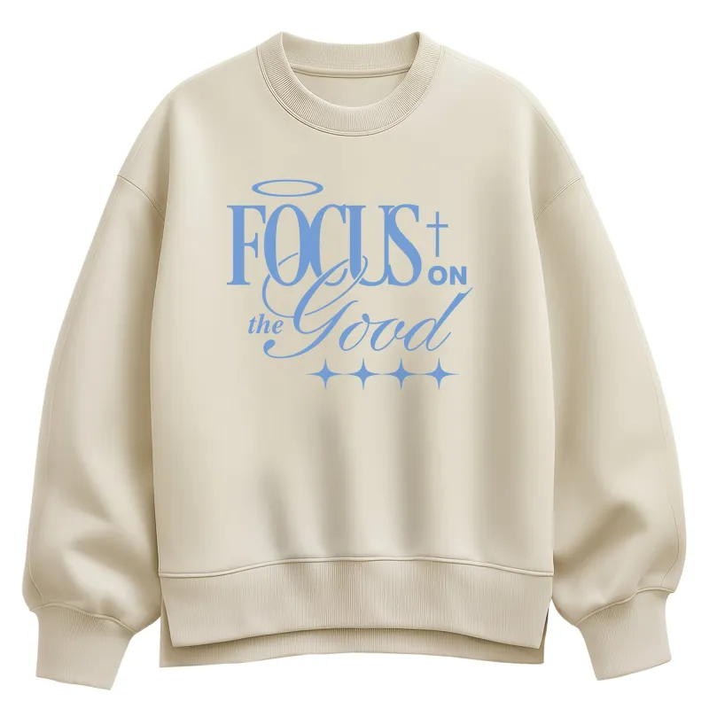 Instant Message - Focus On The Good - Ladies Oversized Fleece Crew Sweatshirt made by Zulily