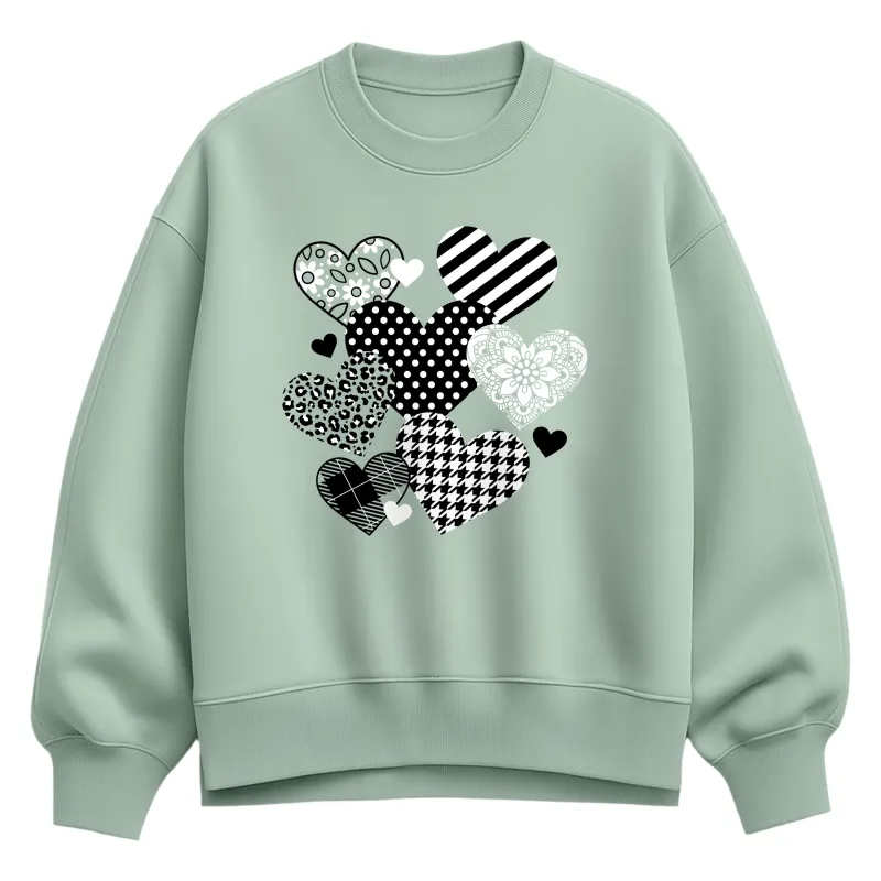 Instant Message - Pattern Hearts - Ladies Oversized Fleece Crew Sweatshirt sold by Zulily