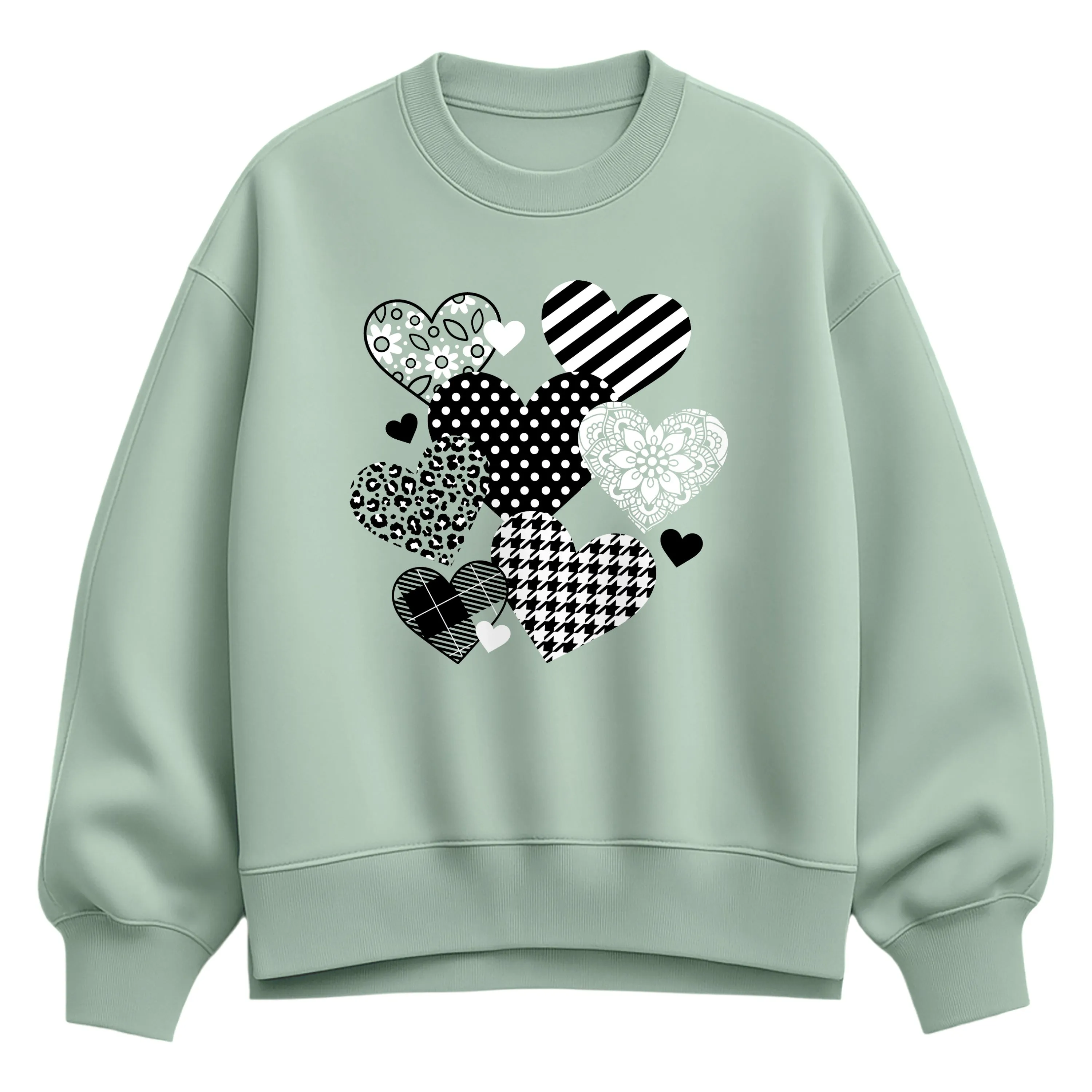 Instant Message - Pattern Hearts - Ladies Oversized Fleece Crew Sweatshirt sold by Zulily