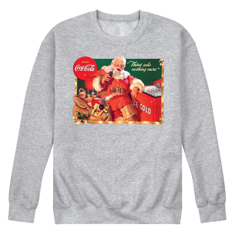 Coca-Cola - Santa at Coke Cooler - Men's Long Sleeve Crew Fleece Sweatshirt made by Coca-Cola