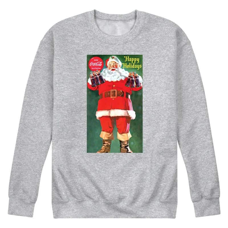 Coca-Cola - Santa with Coke Bottles - Men's Long Sleeve Crew Fleece Sweatshirt made by Coca-Cola